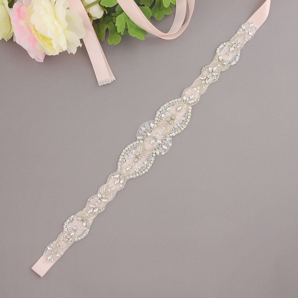 Hochzeit Schärpe handgefertigt Weiß Rosa Band Braut Kleid Gürtel Frauen Zubehör Strass Satin- Braut Gürtel Schärpe für Hochzeit Kleid: Baby  Rosa