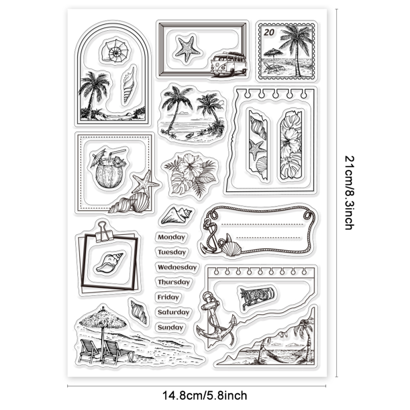 Sellos transparentes de borde botánico, formas mixtas para hacer tarjetas, rosas, setas, esquina de encaje, sellos transparentes de 5,83x8,27 pulgadas, 1 ud.