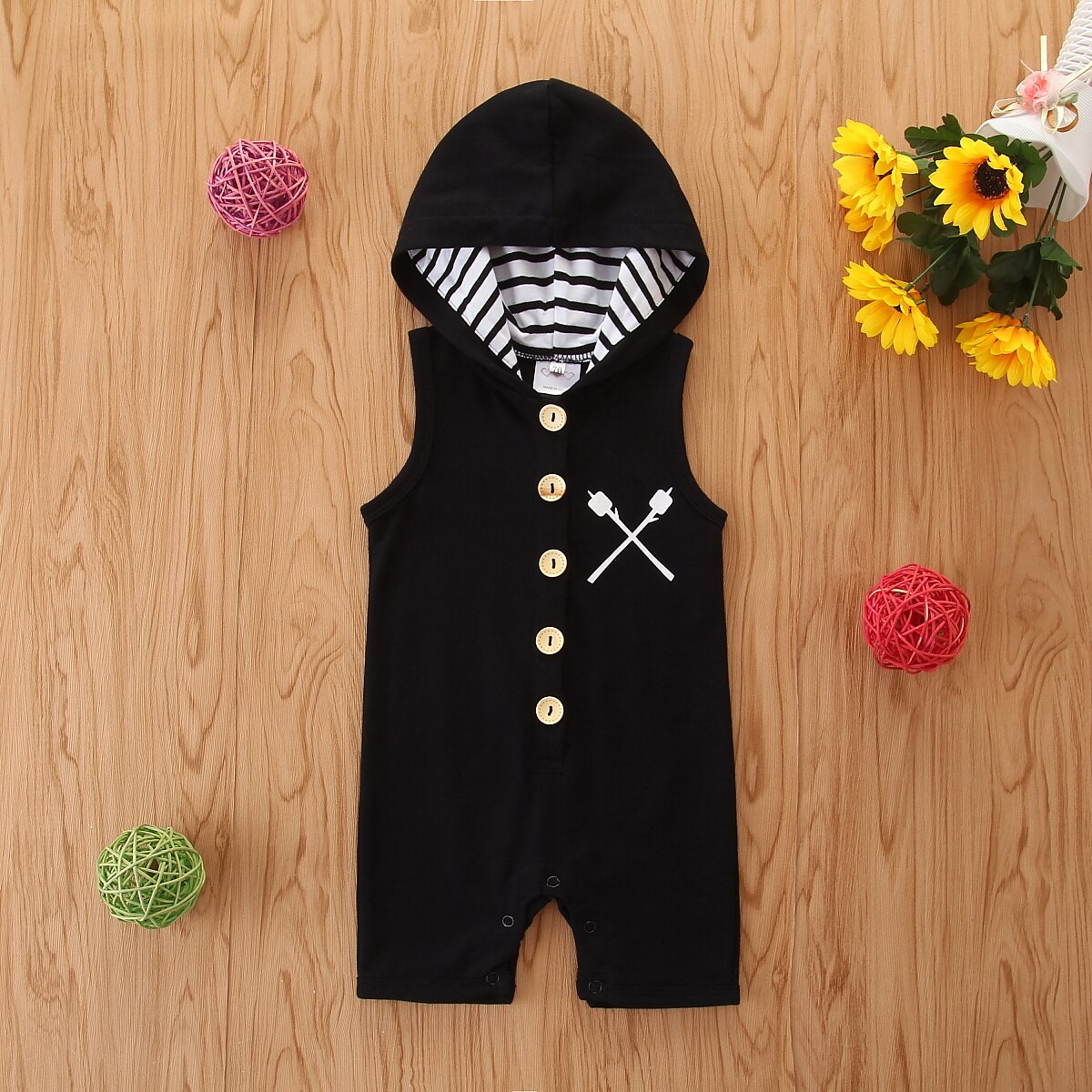Focusnorm 0-24M Baby Baby Jongens Halloween Rompertjes Hooded Mouwloze Single Breasted Jumpsuits