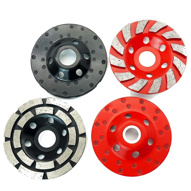 2Pcs 4Inch Diamond Cup Grinding Wheel Concrete Sanding Discs 12 Segments Heavy Duty Angle Grinder Wheels (BLACK+RED)