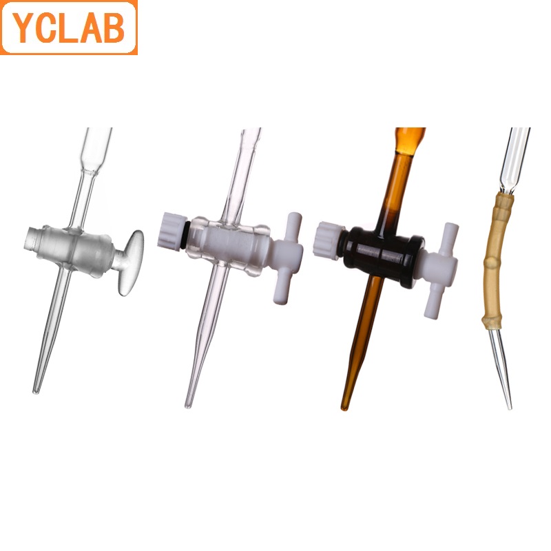 YCLAB 50mL Burette with PTFE Stopcock Class A Brown Amber Glass Laboratory Chemistry Equipment