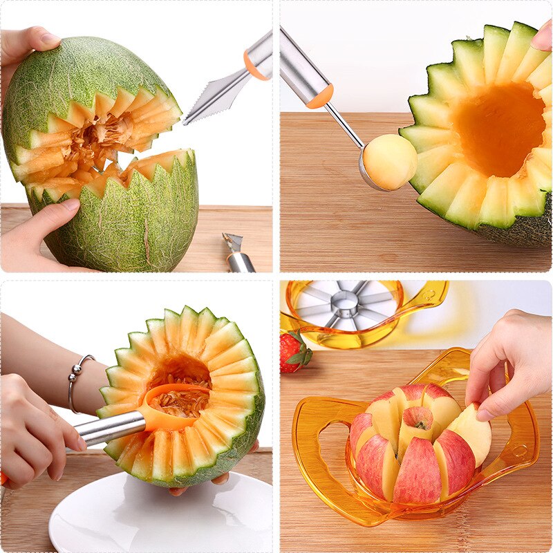 Set Apple Cut Stainless Steel Ball Digger Fruit Carving Knife Set Fruit Knife Apple Separator Dual-use Fruit Cutting