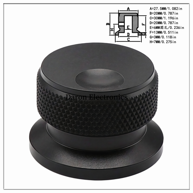 Bouton solide en alliage d'aluminium de couleur, capuchon de bouton de potentiomètre 30x20, capuchon de réglage rotatif pour instrument d'appareil ménager: Black