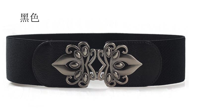 QJ CINGA Cinturón Vestido de mujer con faja Cinturones elásticos con sello de cintura ancha para mujer Faja versátil Rojo Negro 65 cm-85 cm Cinturon: Negro