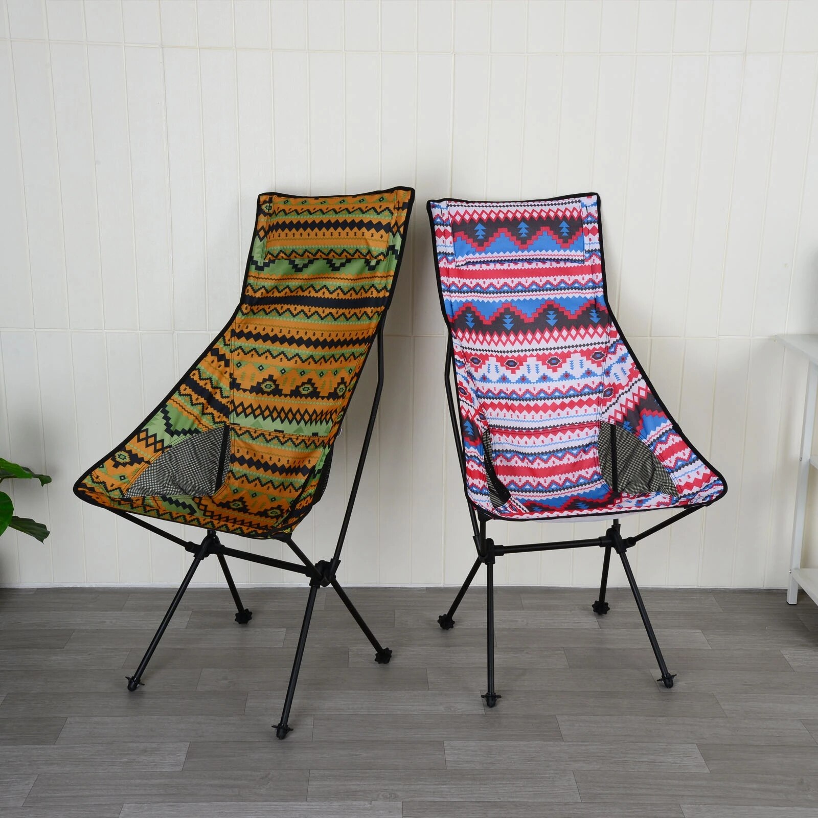 Ultralight Portable Folding Camping Chair Ethnic Customs with Pillow Aluminum Bracket Outdoor Fishing Camp Garden Furniture