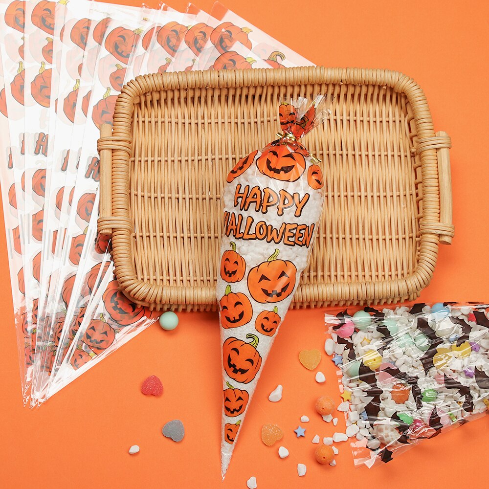 50 Uds. Bolsas en forma de cono para Halloween, araña murciélago calabaza, bolsas triangulares para dulces, bolsas de para Halloween, bolsas para , golosinas o dulces