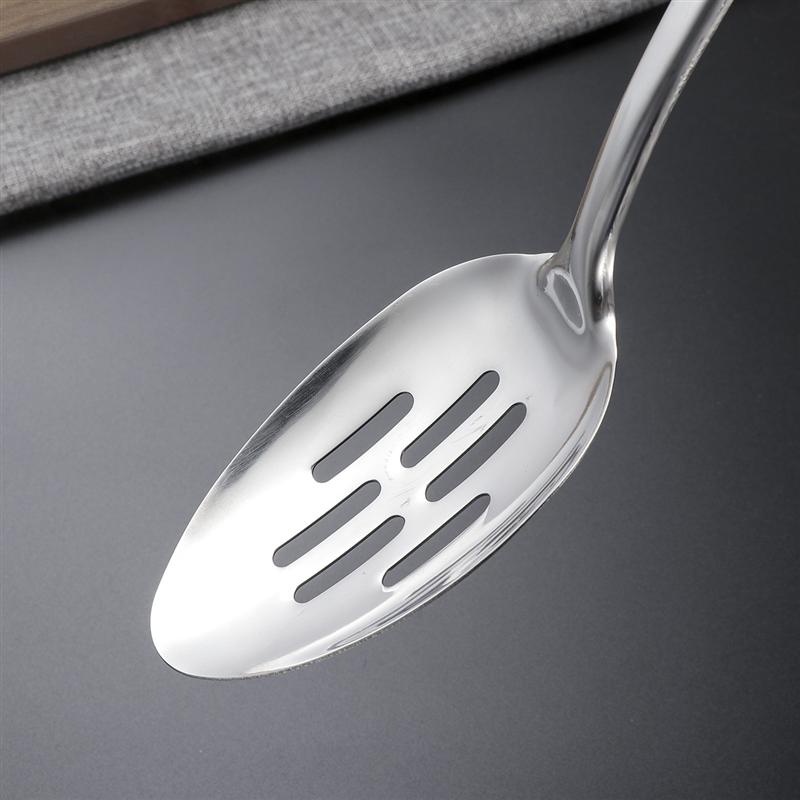 1Pc Stainless Steel Slotted Spoon Kitchen Utensils with Random Color Vacuum Ergonomic Handle for Home Kitchen -