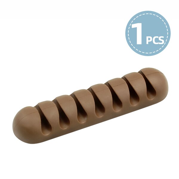!ACCEZZ 7 Holes USB Cable Organizer Wire Winder Headphone Earphone Holder Mouse Cord Silicone Clip Phone Line Desktop Management: 1 Pieces Brown