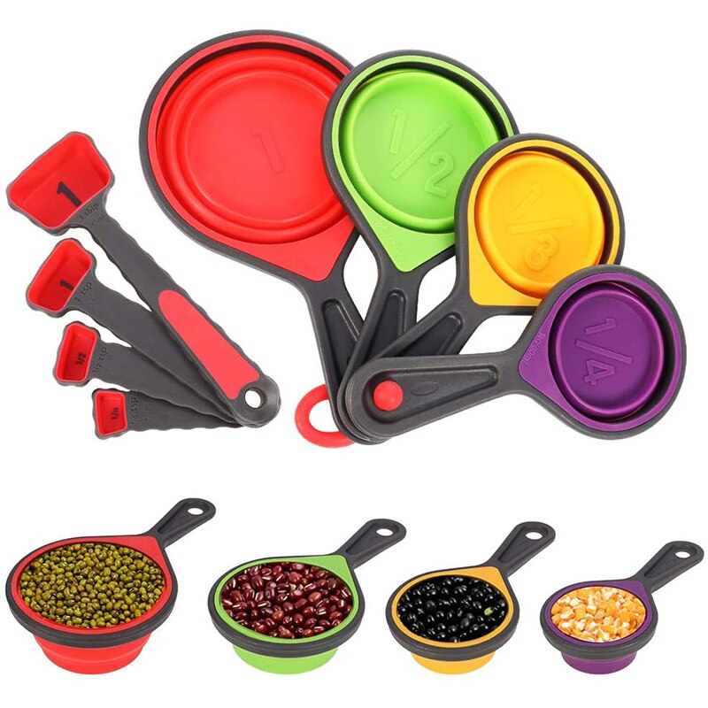 Silicone Measuring Cup and Spoon Set Collapsible Baking Measuring Tool Spoon for Baking Kitchen Crafts Making Coffee Flour Honey