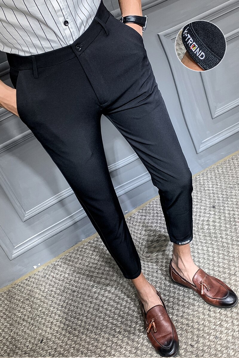 Koreanske sommerkjole bukser mænd slim fit formelle bukser til mænd streetwear ankel længde kontor bukser mænd sort 28-34
