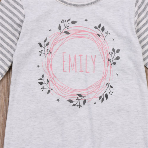 emily Letter Gray Striped Gray Casual Baby Boys Girls Kids Cotton Romper Jumpsuit Clothes Outfits