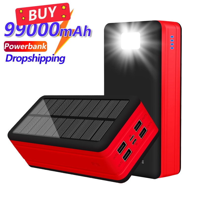 99000mAh Solar Power Bank Large Capacity Portable Charger LED 4USB Outdoor Travel External Battery for IPhone Samsung Xiaomi