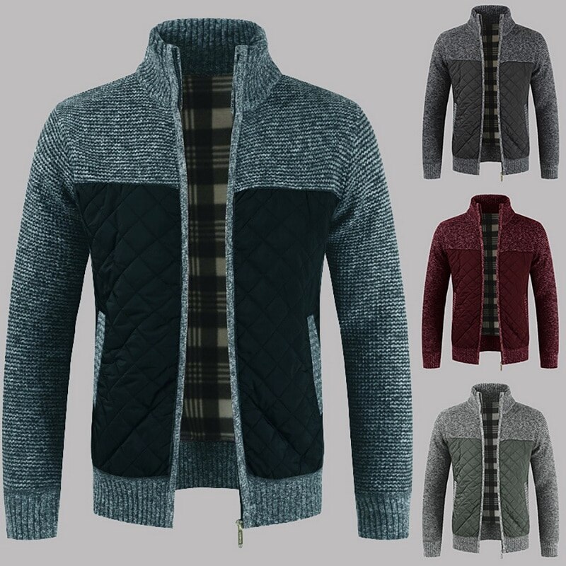 Fleecegenser for menn kåpe vinter tykk patchwork ull cardigan varm strikket genser jakker uformelle herreklær  xy108