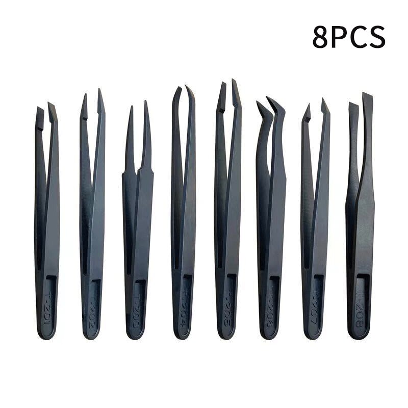 Pinzas electrónicas de fibra de carbono antiestáticas, juego de herramientas manuales de reparación de acero inoxidable, a Epiler Pince, 6/8 piezas: Carbon fiber