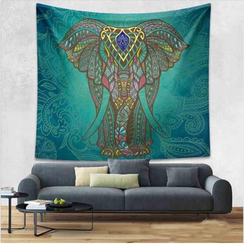 Tapisserie d'éléphant indien grande taille | Tapis mural Boho, Aubusson, motif imprimé coloré de Mandala, pour la plage en bohême: 150x200cm / 202477704