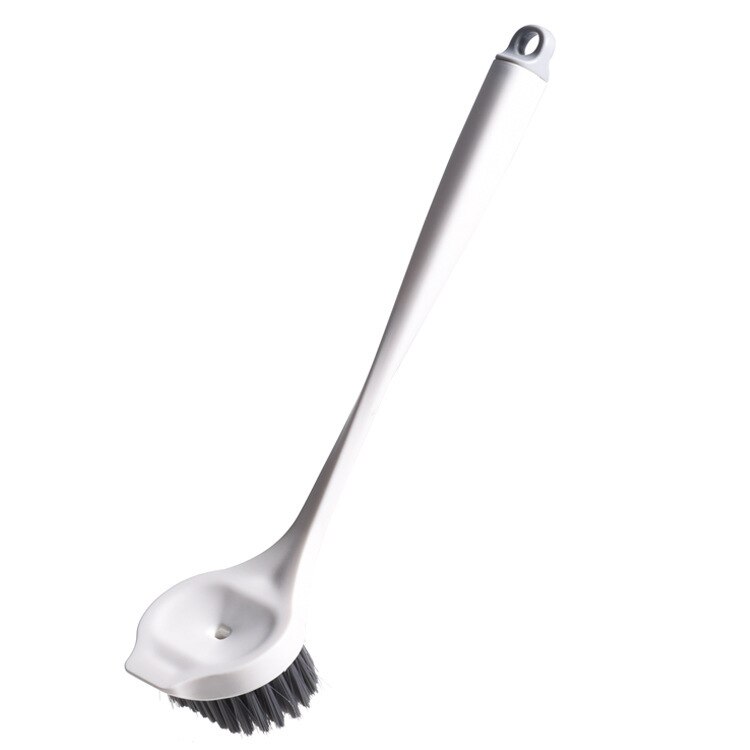 Cepillo de limpieza de cocina, limpiador de ollas con mango largo, cuenco, olla, cepillo de lavado con dispensador de líquido, Herramientas de limpieza de cocina para el hogar: Blanco