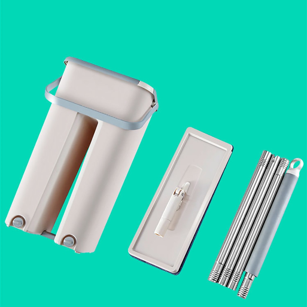 Exprimidor plano, trapeador automático mágico y cubo, para evitar lavarse las manos, paño de limpieza de microfibra, para cocina, piso de madera, mopa