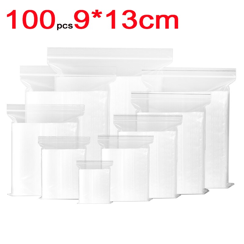 100PCS Transparent Sachet Zip Self Sealing Zip Plastic Bags Clear Bags Jewelry Packaging Bag Food Storage Bags: 9x13cm