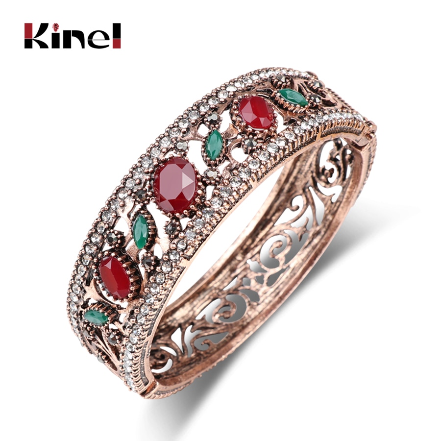 Kinel Jahrgang Antike Gold Farbe groß Armreifen Voller Kristalle verrotten Harz Armbinde Türkischen Schmuck frauen Armbänder Neue