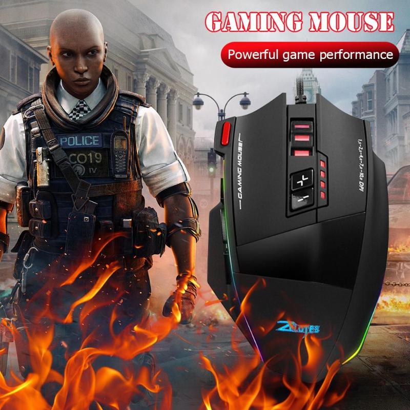 ZELOTES C-13 Wired Gaming Mouse 5 Levels 13 Programmable 10000DPI Adjustable RGB Optical Gaming Mice computer mouse
