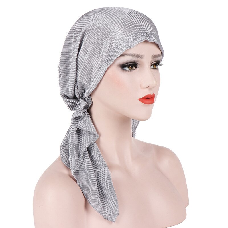 Hovedbeklædning bandana tichel til kræft damer turbante kvinder flæse tørklæde kemo hat turban hoved tørklæder forudbundne: Grå