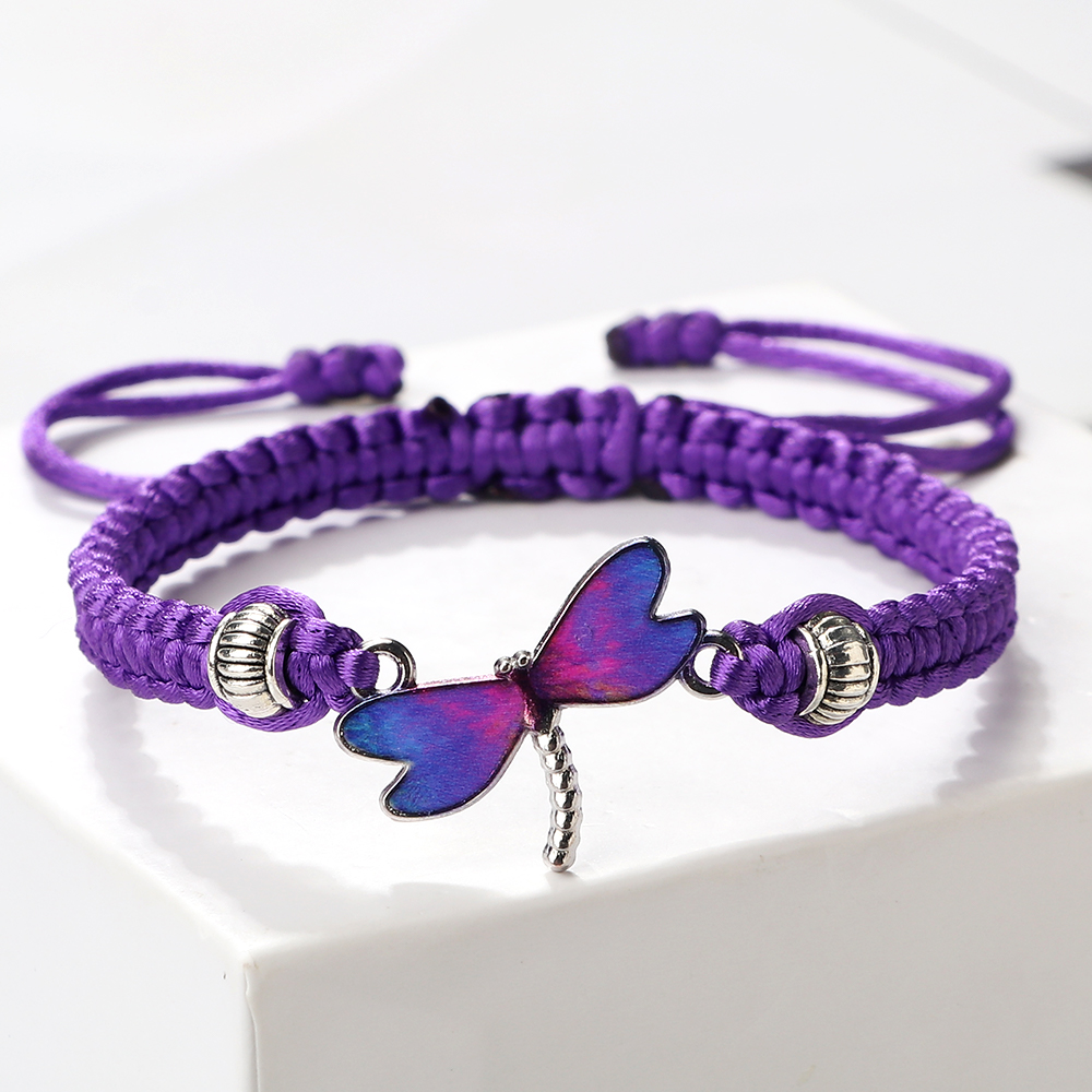 Dragonfly Hanger Gevlochten Armbanden Lucky Paars String Touw Vrouwen Mannen Mode-sieraden Handgemaakte Verstelbare Armbanden Charm