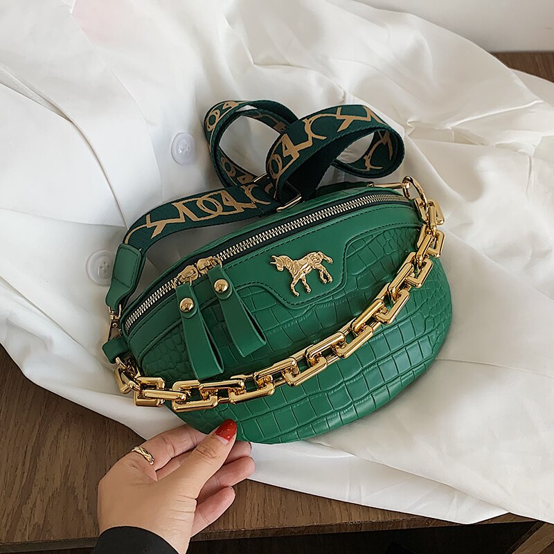 Bolso pequeño de piel sintética para mujer, bolsa de pecho a la , con cadena y cinturón de viaje,