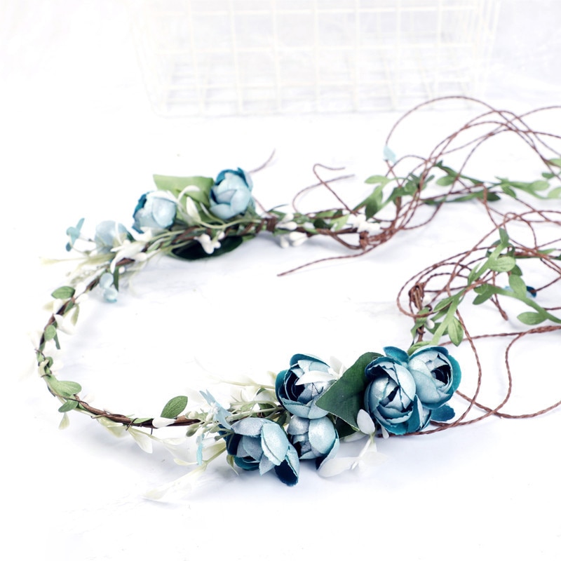 Tiara de flores para niña, diadema de corona rosa y azul, peineta de flor para boda, corona Floral para novia, guirnaldas para el pelo para mujer: Azul