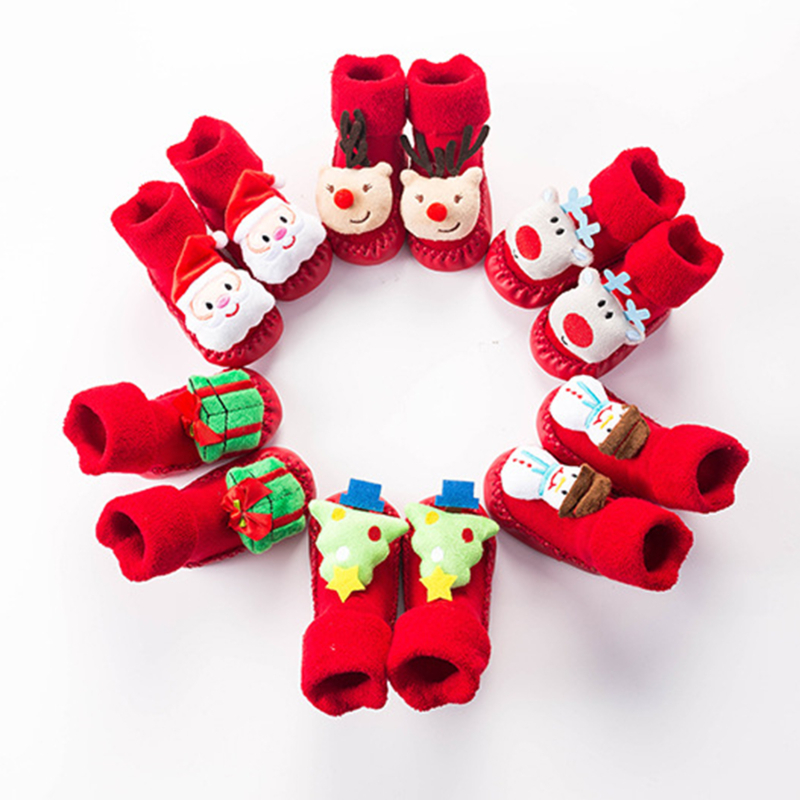 Chaussettes de noël pour enfants, en coton épais imprimé, pour filles et garçons, pour -nés, vêtements courts