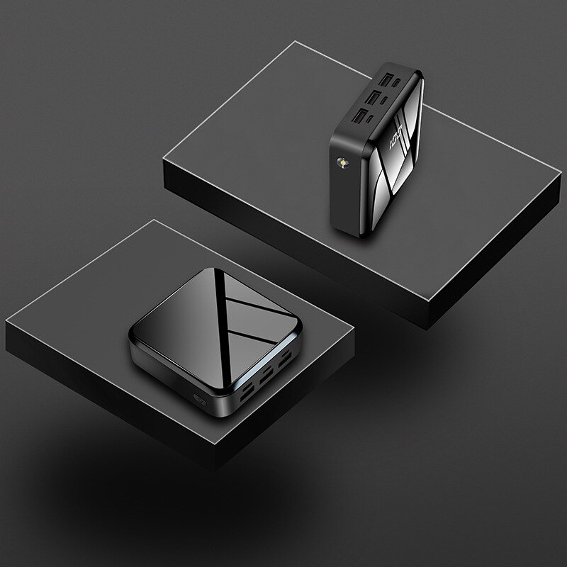 20000mAh Mirror Screen Mini Power Bank External Battery Portable Powerbank 20000 mAh Fast Charging Poverbank For Mobile Phone: Black