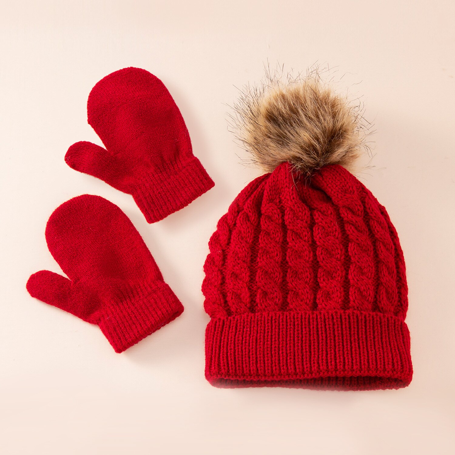 Gorros de lana para niños de 0 a 3 años, gorros de bola de lana de color puro, sombreros, bufandas y guantes cálidos para niños, conjunto de gorros para bebés: A5