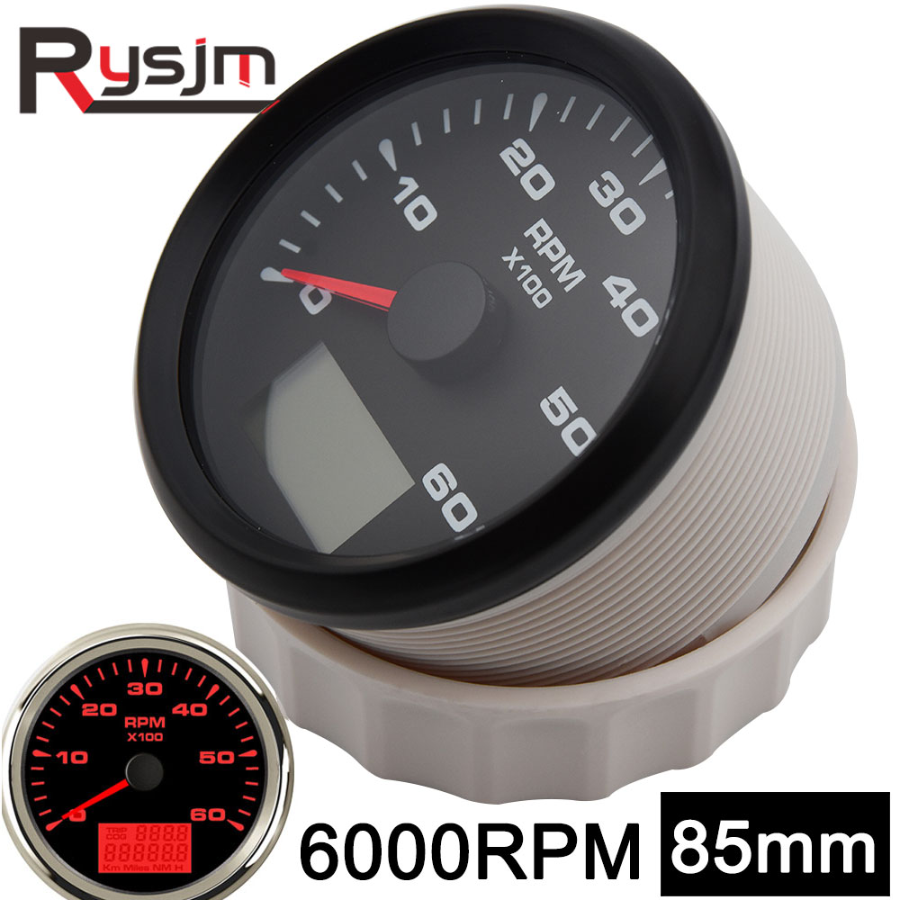 Digital 85mm Boat Tachometer Moto LCD Hourmeter 6000 rpm Gauge Tachometer for Motorcycle Marine Car Tacho Meter 9-32V rpm sensor