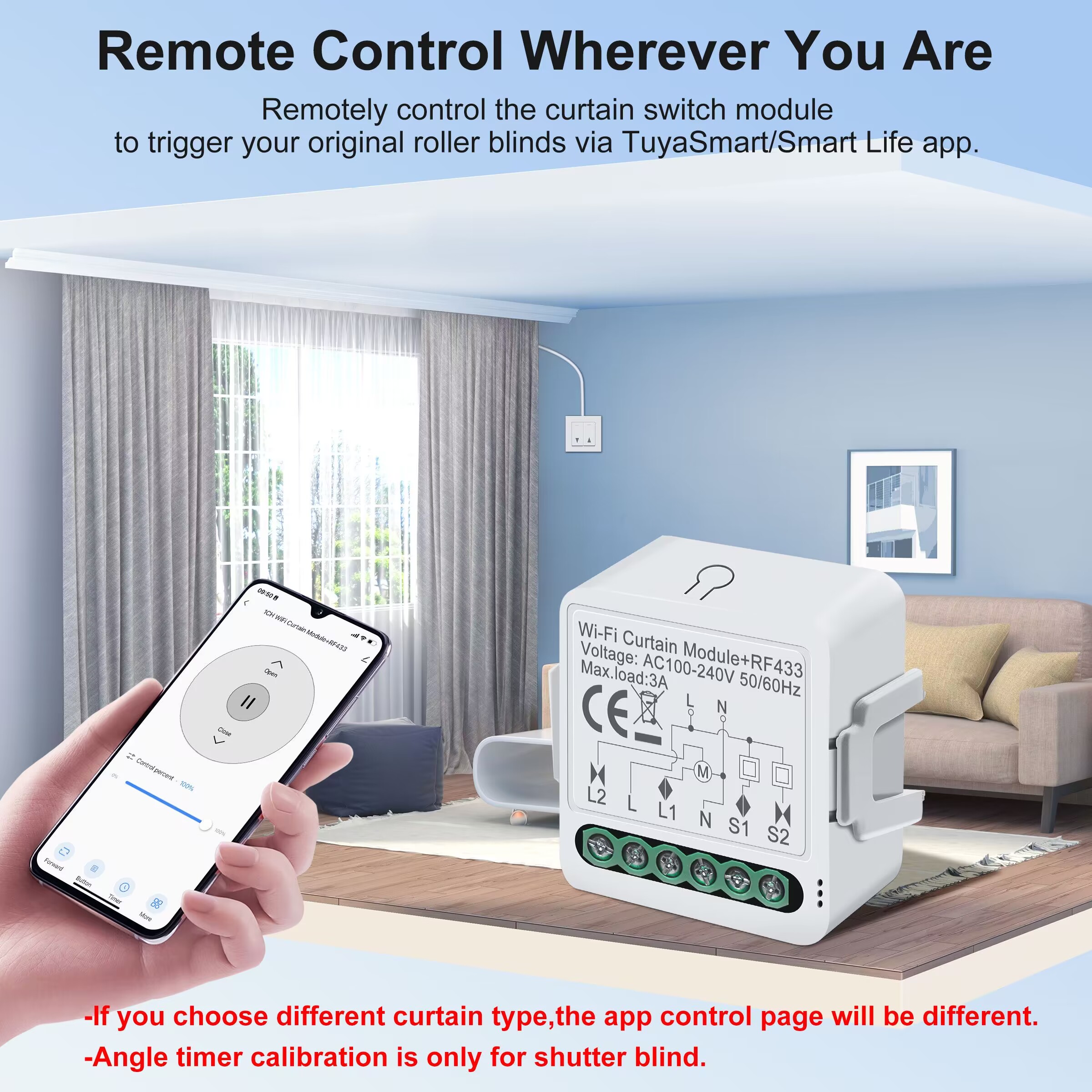GIRIER Smart WiFi RF433 Modulo interruttore tenda per tapparella elettrica Motore cieco Relè di automazione domestica intelligente fai da te Lavoro Alexa