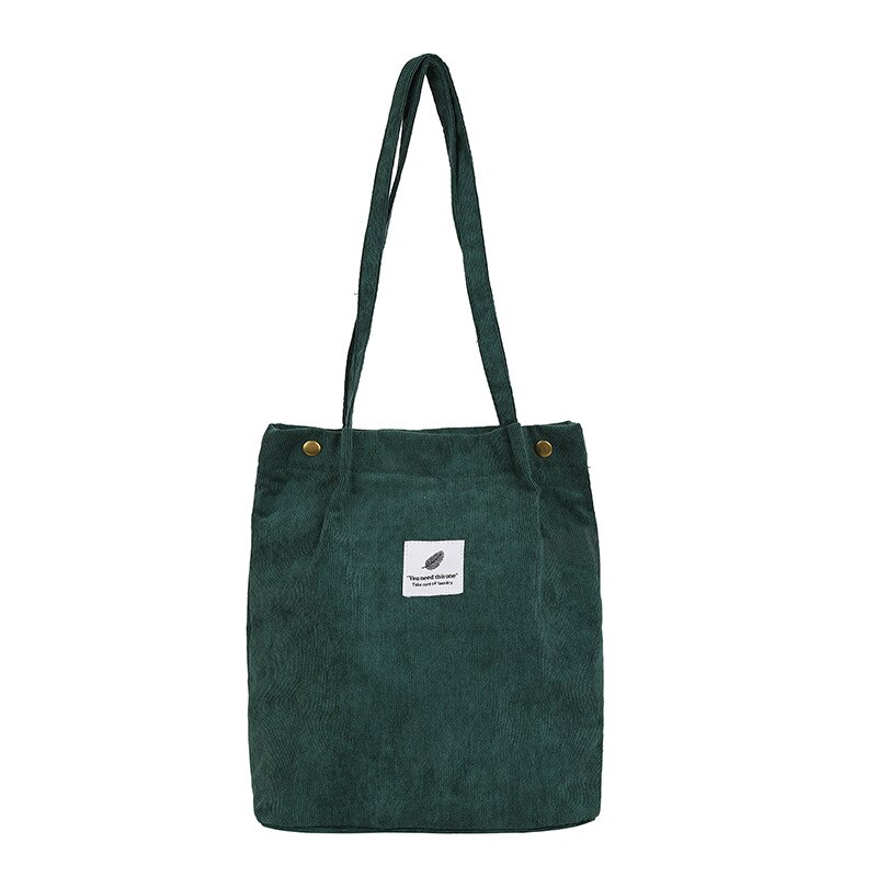 DWTS Hoge Capaciteit Vrouwen Corduroy Tote Dames Casual Effen Kleur Schoudertas Opvouwbare Herbruikbare Vrouwen Winkelen Strandtas: 2green