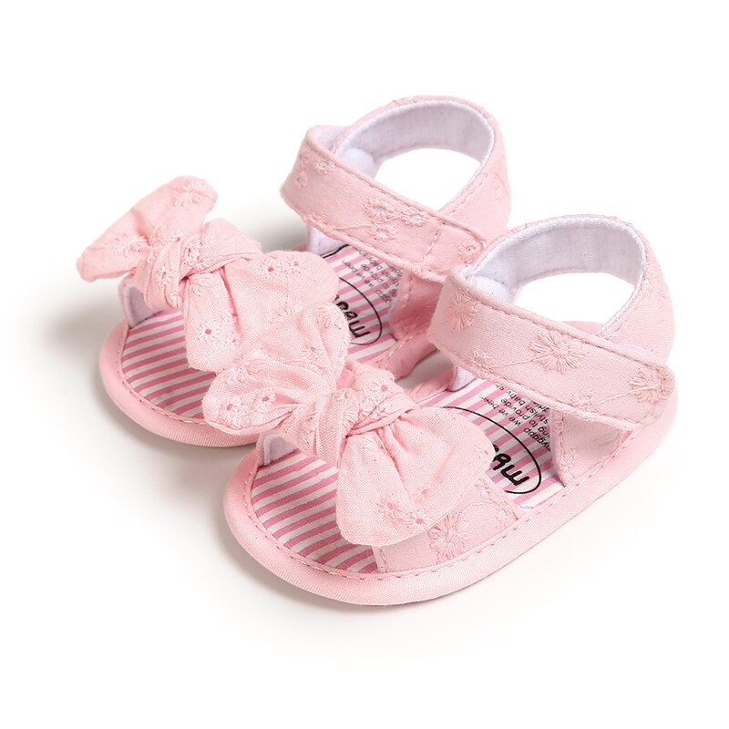 Baby meisjes sandalen zomer effen streep strik platte knoop met 0-18 maanden kinderen dragen schattig: Roze / 0-6 maanden