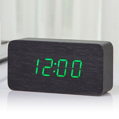 JINSUN Alarm Clocks Wood Bamboo LED Thermometer Digital Voice Table Clock Big Numbers Digital Clock KSW103: black-green