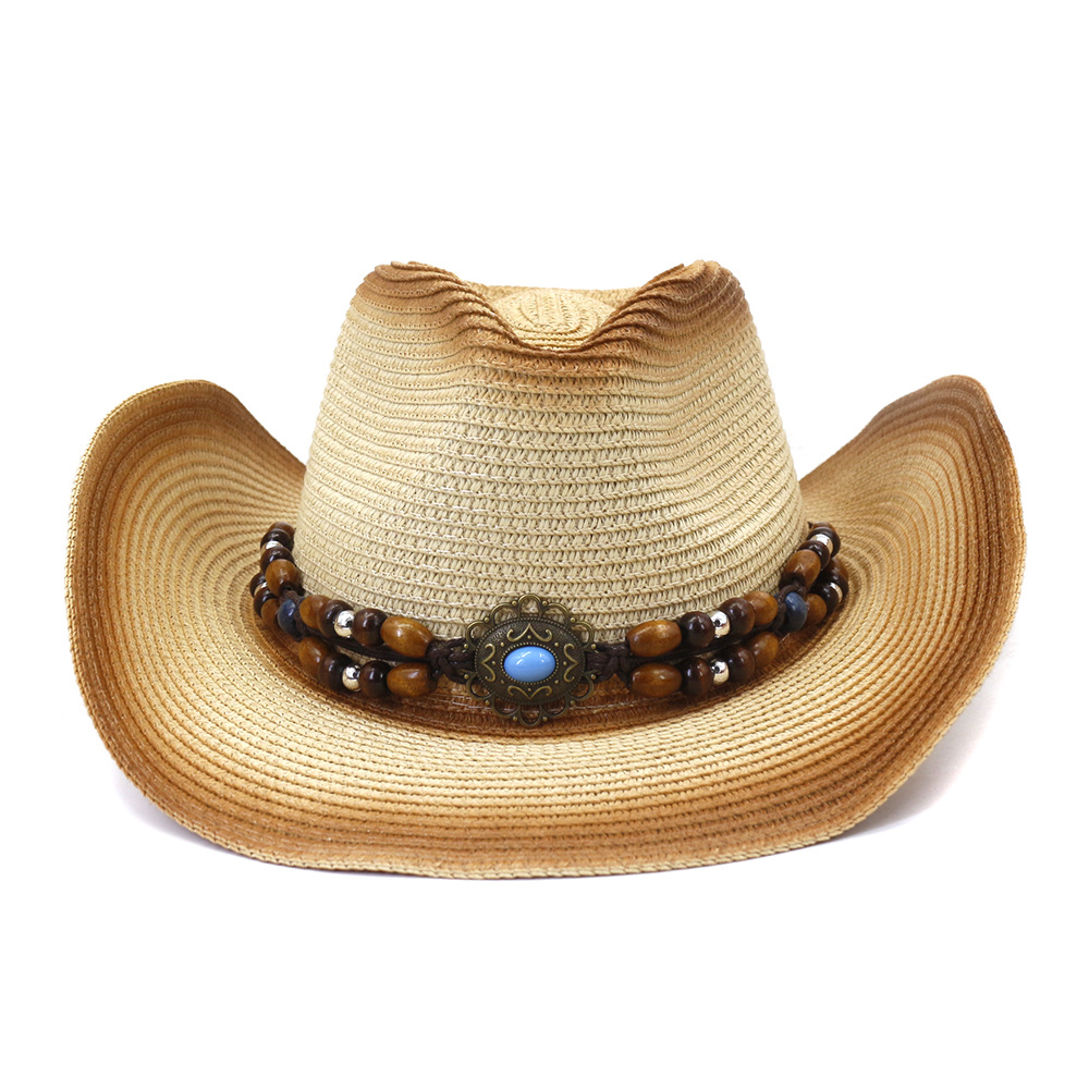 Handmade Straw Summer Western Cowboy Hat Women Men False Gem Decoration Panama Beach Cowgirl Hat 56-58CM: 6