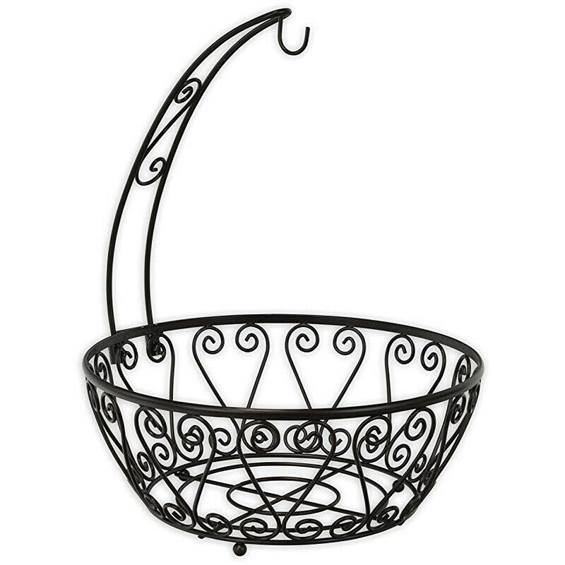Mutool Fruit Basket with 2 Levels, Removable Countertop Fruit Rack with Banana Hanger, Kitchen Wire Fruit Vegetable Bowls, Metal Basket Storage Holder for Fruits, Vegetables and Fruits (Silver
