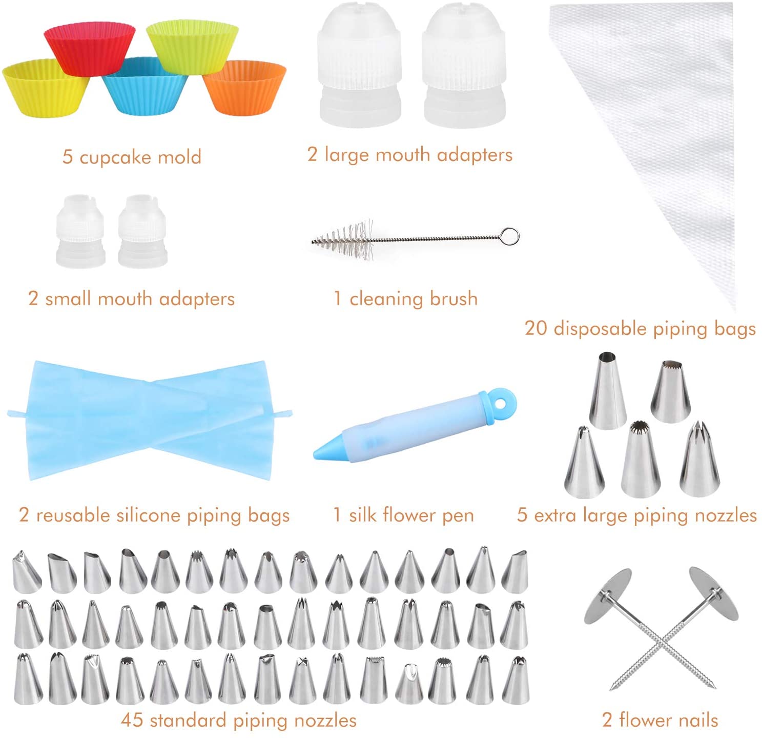 85 Roestvrij Staal Diy Kits, 50 Sockets, 22 Gebak Zakken, 2 Bloem Nagels, 1 Cake Pen, 5 Cupcake Sockets, 4 Koppelingen Voor Keuken
