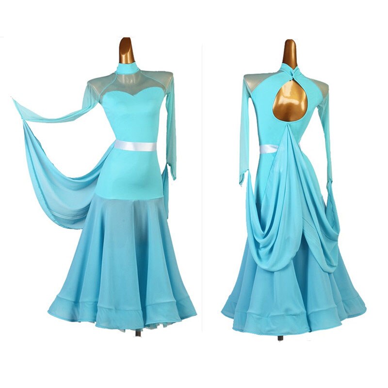 Blauw Standaard Ballroom Jurk Lange Jurken Vrouwen Podium Waltz Ballroom Jurk Ballroom Jurk Concurrentie Mq279