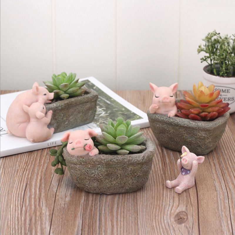 Flower Pots Chinese Style Fun Garden Pig Pots Home Garden Succulent Potted Desktop Plants Bonsai Garden Supplies