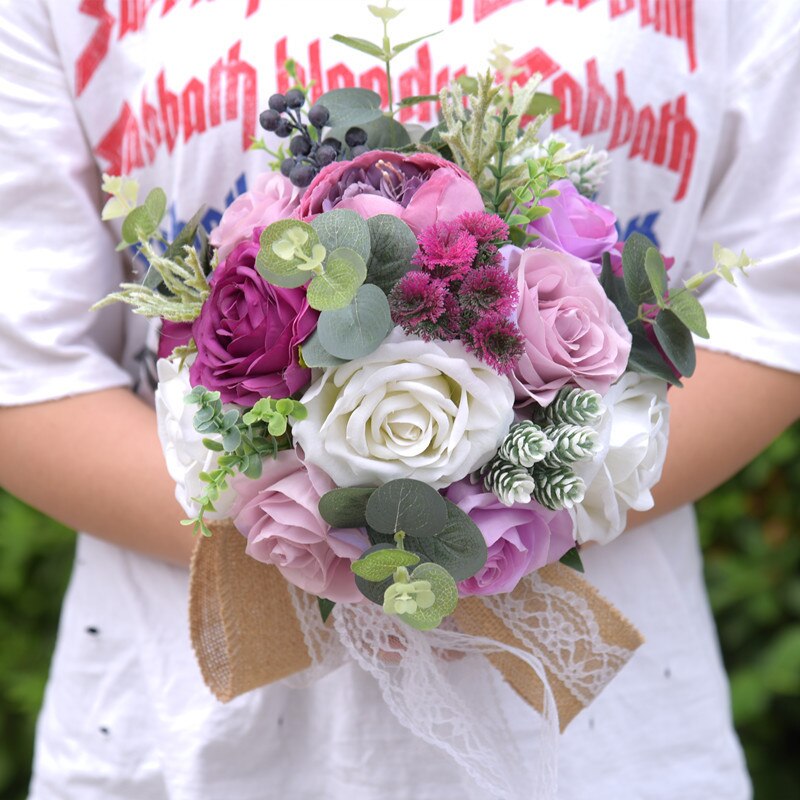 braut Strauß Elfenbein Rose Werfen Hochzeit Blumen Brautjungfer Bouque, Heimat dekoration, Emulation, hochzeit Strauß: 24cm 2