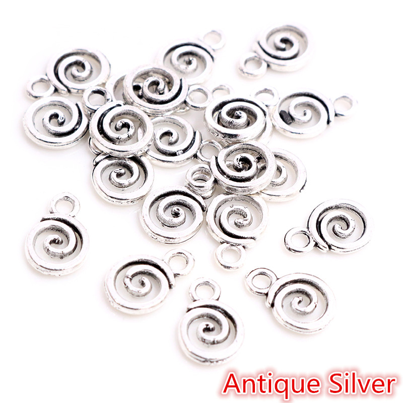 11x8mm 30 stücke Antike Silber Überzogene KC Gold Farben Rhodium Strudel Handgemachte Charme Anhänger: DIY für Armbinde halskette: antiquität silber-