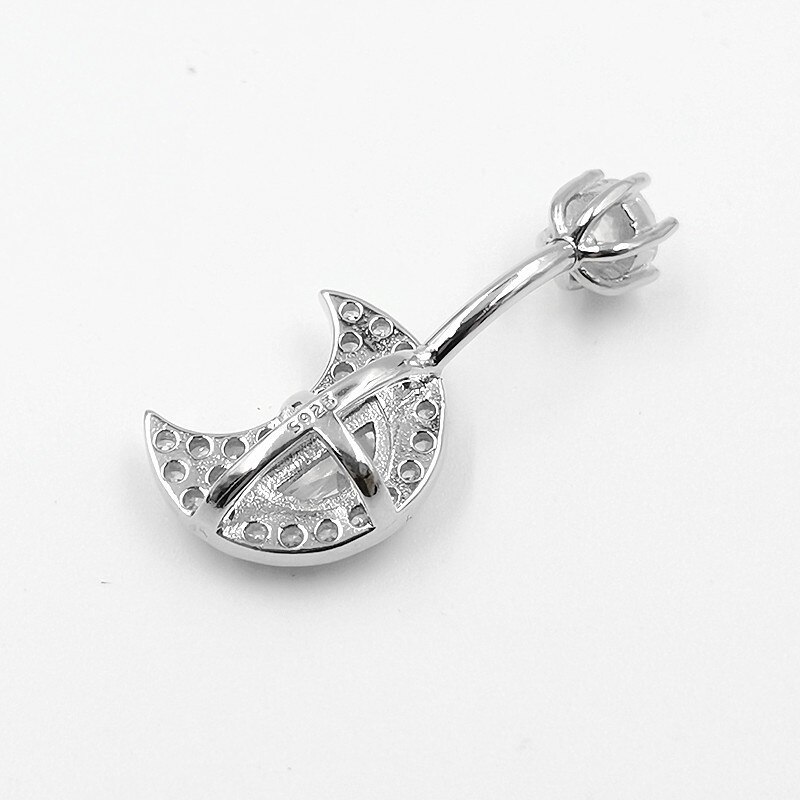Hellolook 925 sterling silver belly piercing button ring moon style cz navel piercing body jewelry for women