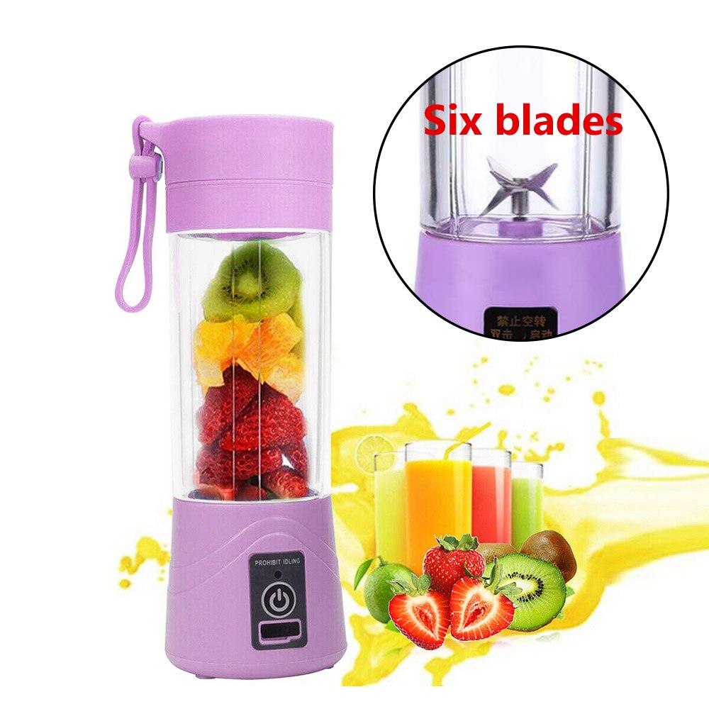 380Ml 6 Blades Mini Draagbare Elektrische Fruit Juicer Usb Oplaadbare Smoothie Maker Blender Machine Sport Fles Sap Cup: Paars