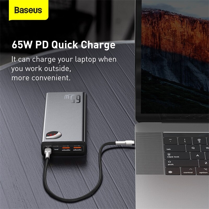 Baseus 20000mah power bank 22.5w/65w pd qc 3.0 carregamento rápido powerbank portátil carregador externo para smartphone tablet portátil