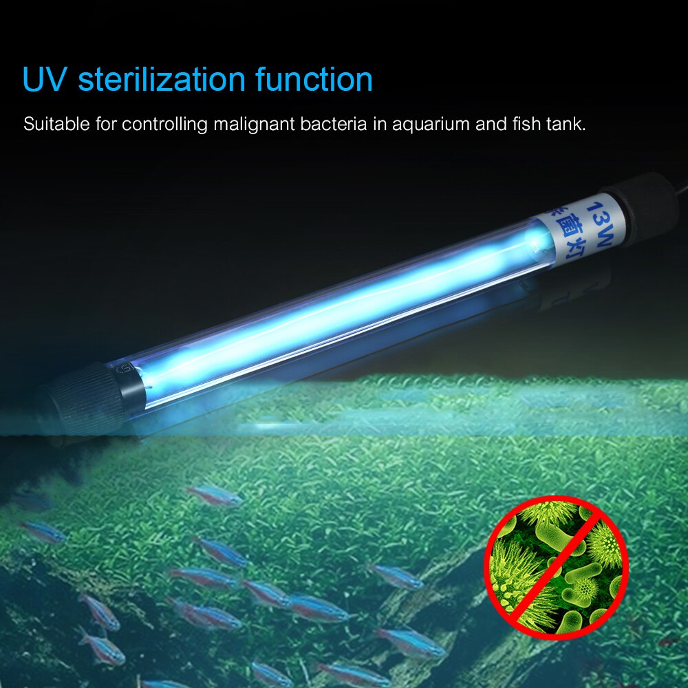 Submersible Ultraviolet UV Sterilizer Light 13W UV Light Sterilization Lamp Water Disinfection for Aquarium Fish Tank Pond