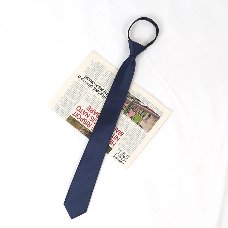 Unisex Black Simple Clip on Tie Women Men Zipper Ties Shirt Accessories Necktie for Man Skinny Slim Narrow Party Wedding Necktie: Navy Blue