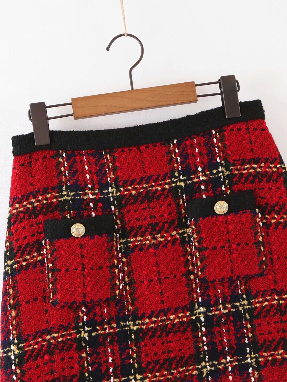 Mini faldas de cintura alta a cuadros para mujer, falda roja Vintage de Tweed, a la , para invierno,