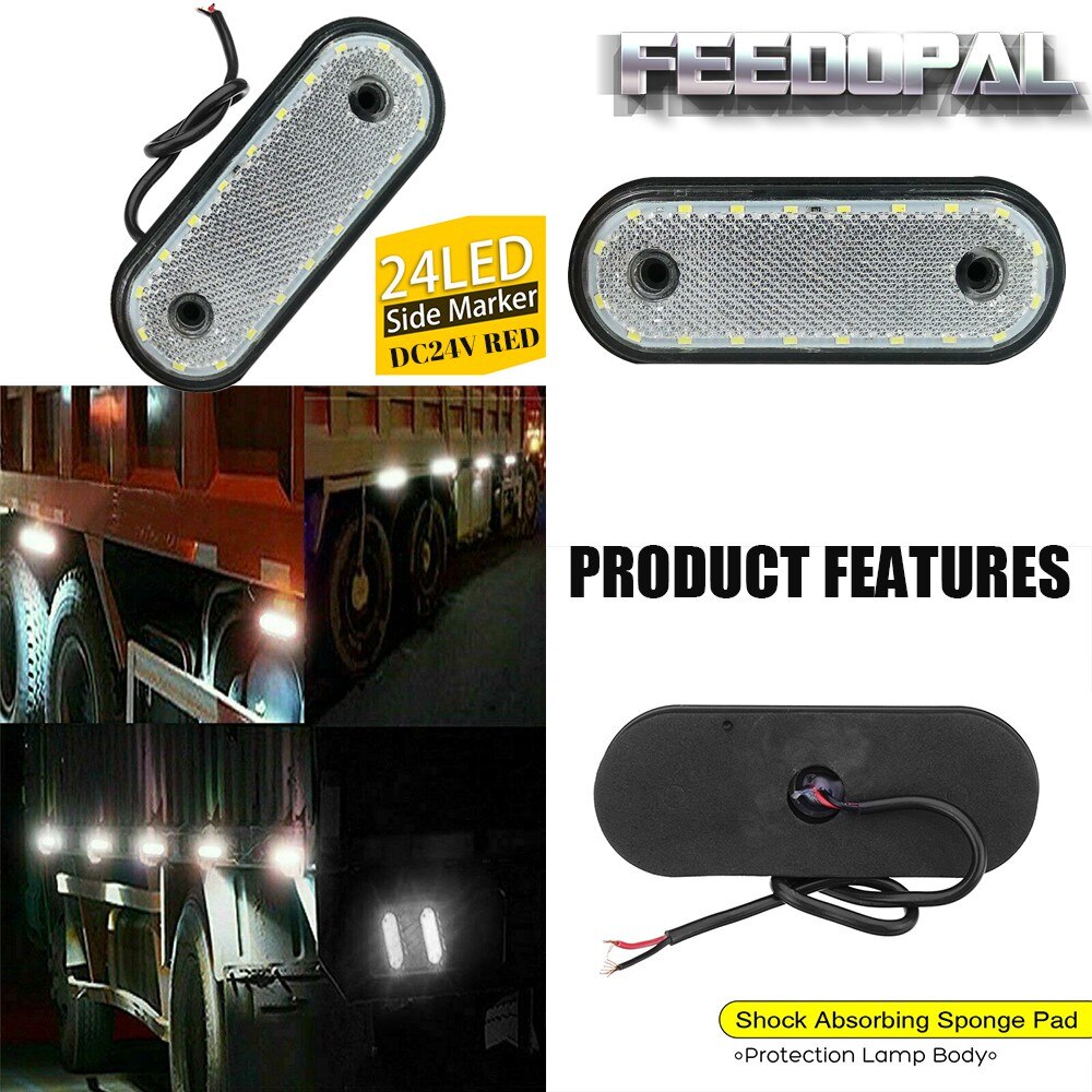 Feedopal 4X 20 Led Oval White Side Marker Indicator Signal Light Ontruiming Lamp Auto Caravan Vrachtwagen Trailer Vrachtwagen Van 24V